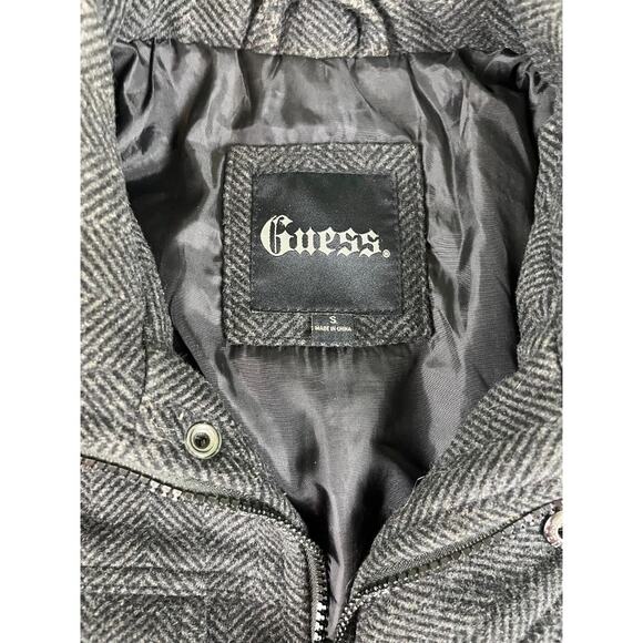 Guess Black Herringbone Wool Blend  Women's S/P Snap Front Lined Winter Coat - Picture 3 of 8